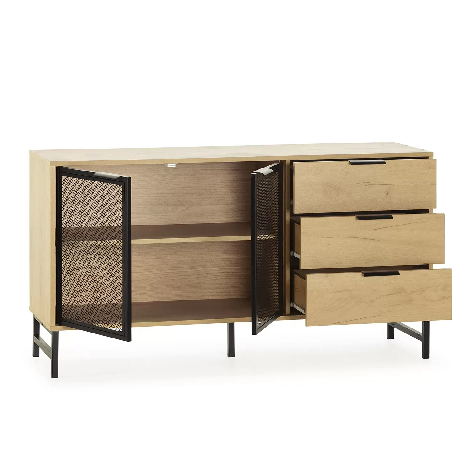 Illustration numéro 3 du produit Buffet 2 portes en métal noir et 3 tiroirs, 130 cm