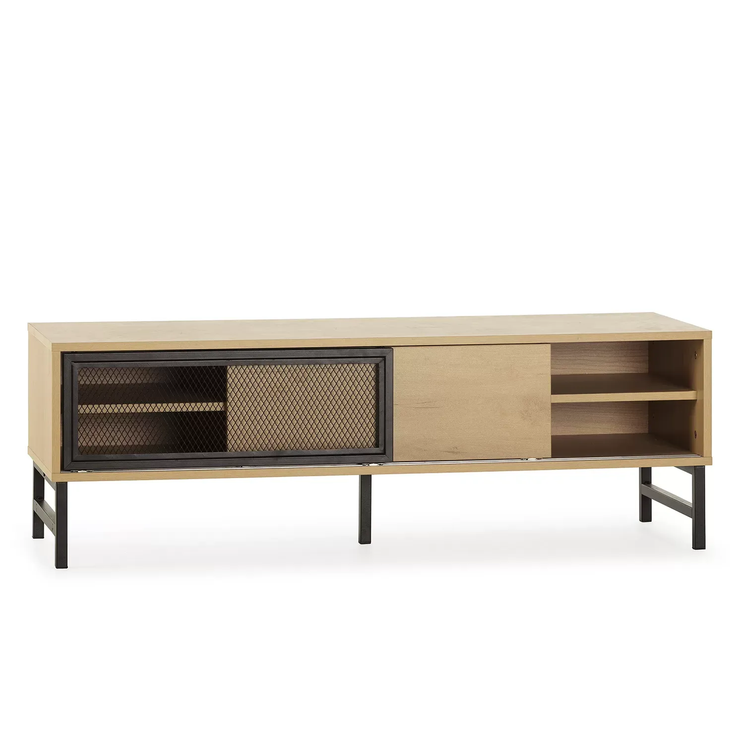 Illustration numéro 3 du produit Meuble tv 2 portes en chêne et métal noir 120 cm