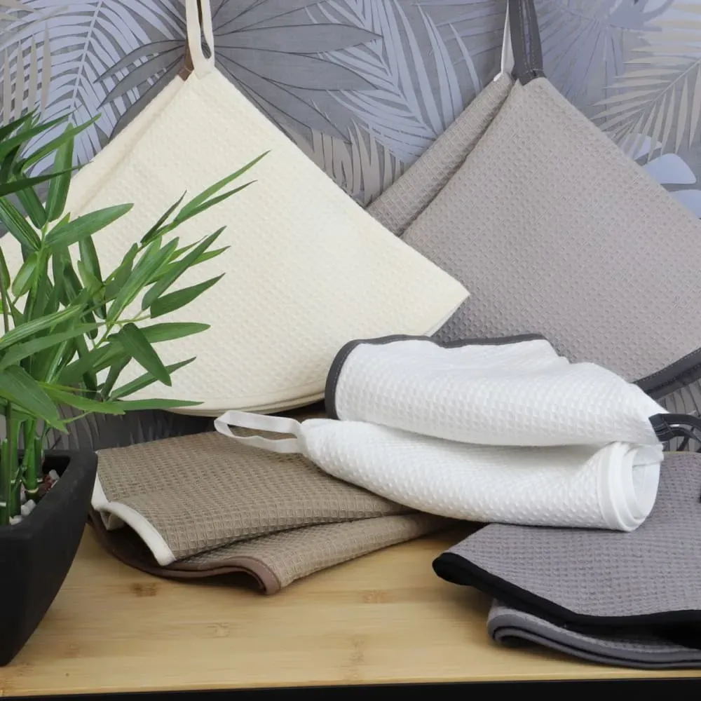 Illustration numéro 3 du produit Lot de 2 essuies mains en coton gris clair