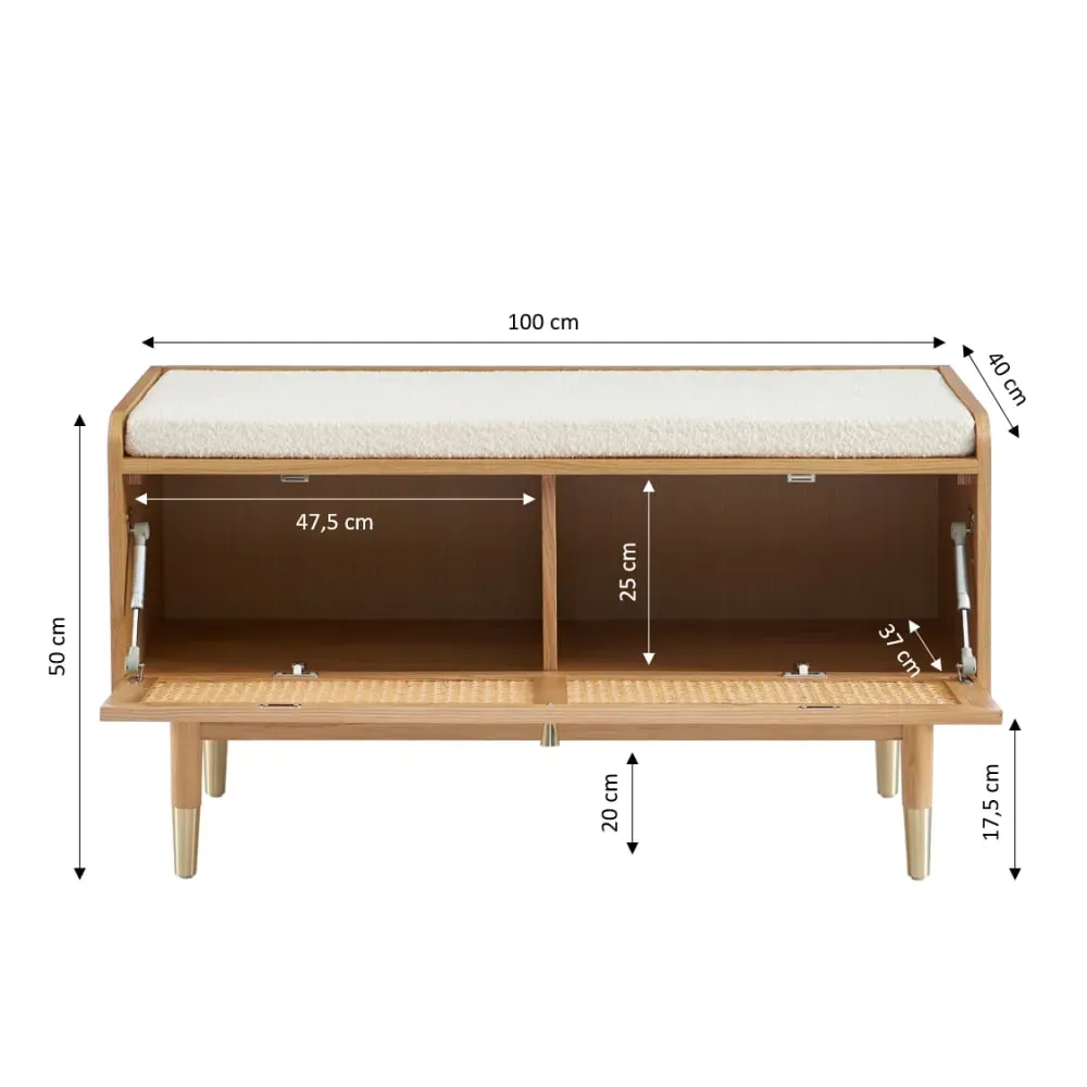 Illustration numéro 3 du produit Banc à chaussures placage chêne et cannage rotin 100cm