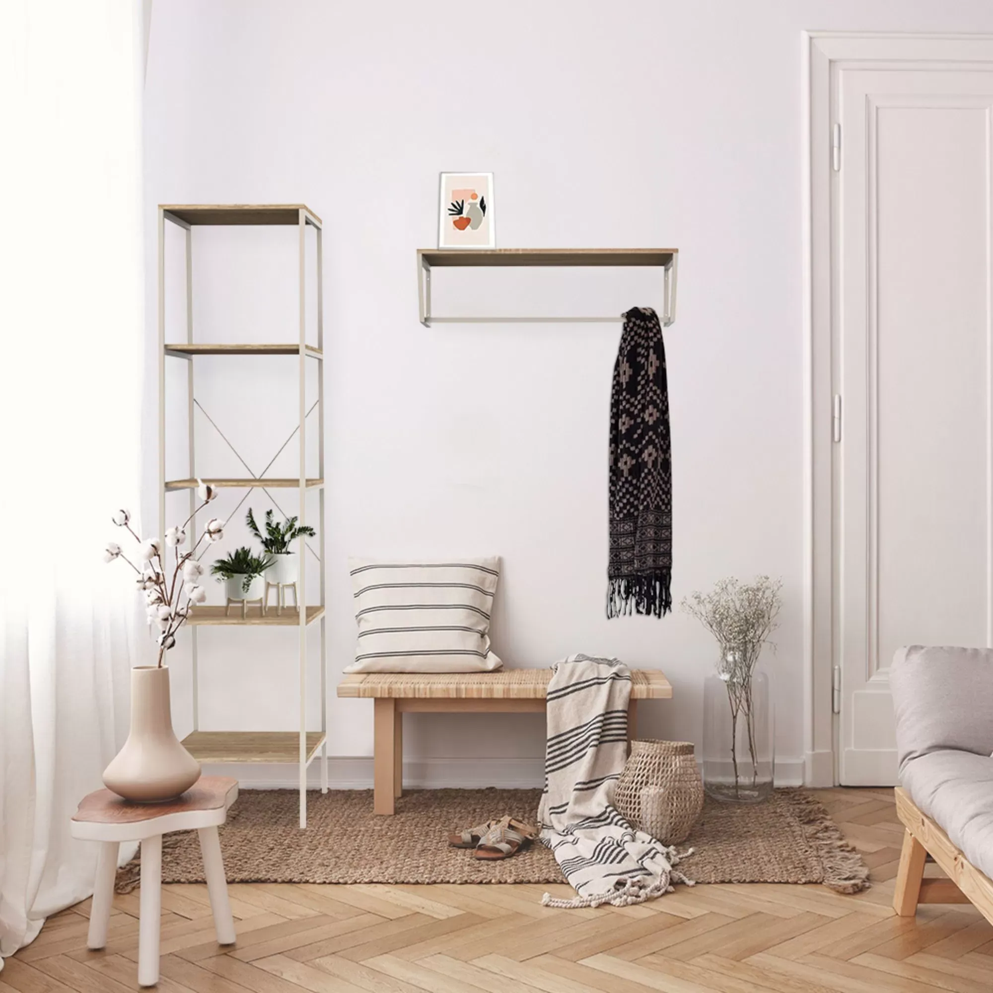 Illustration numéro 3 du produit Étagère murale en métal avec aspect chêne, beige, 80x36x22cm