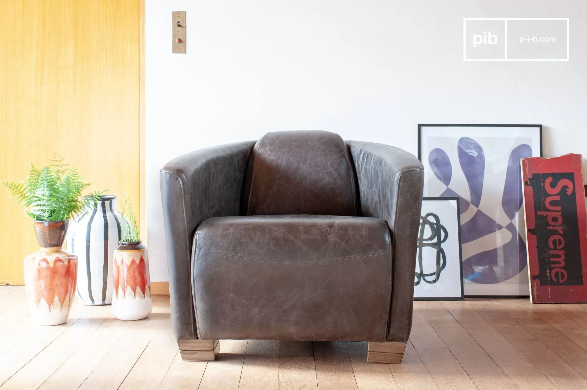 Illustration numéro 3 du produit Fauteuil aviateur en cuir pleine fleur chocolat