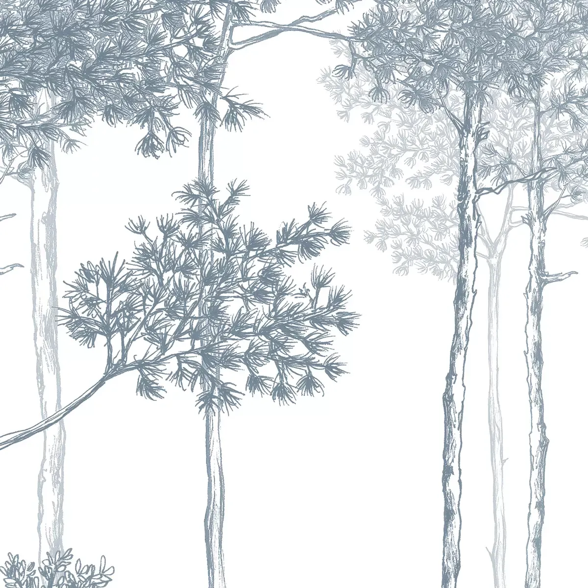 Illustration numéro 3 du produit Papier peint panoramique balade dans les bois bleu 525x250cm