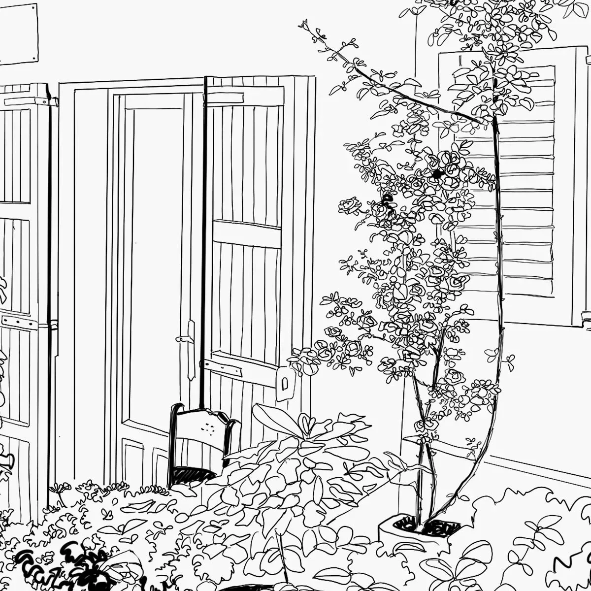 Illustration numéro 3 du produit Papier peint panoramique terrasse d'été noir et blanc 525x250cm