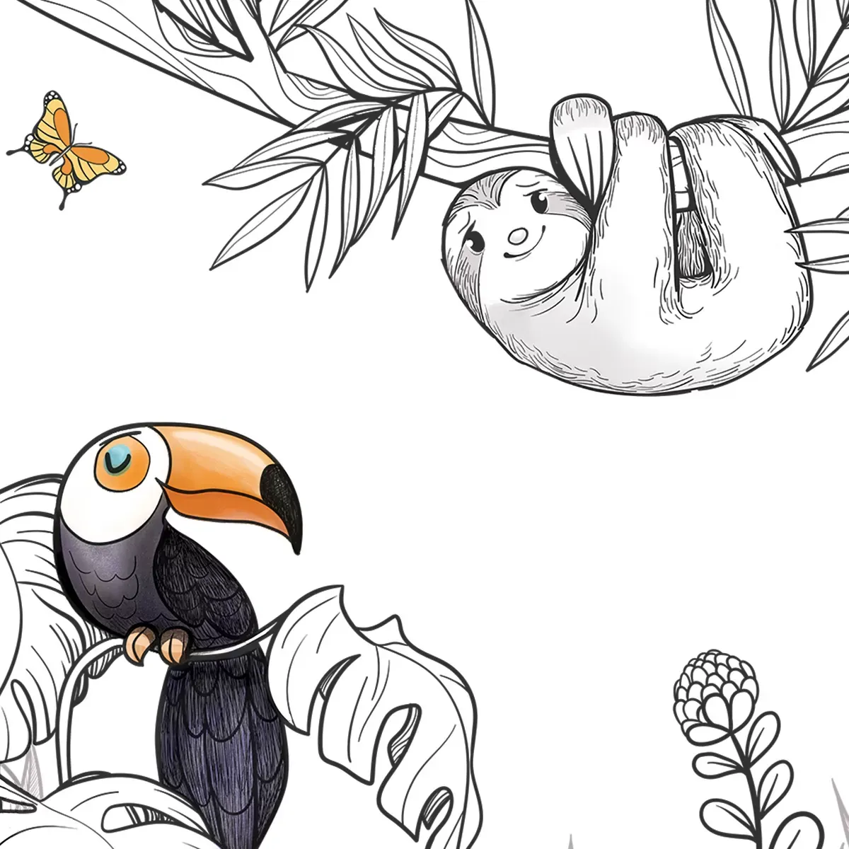 Illustration numéro 3 du produit Papier peint panoramique enfant jungle couleurs 300x250cm