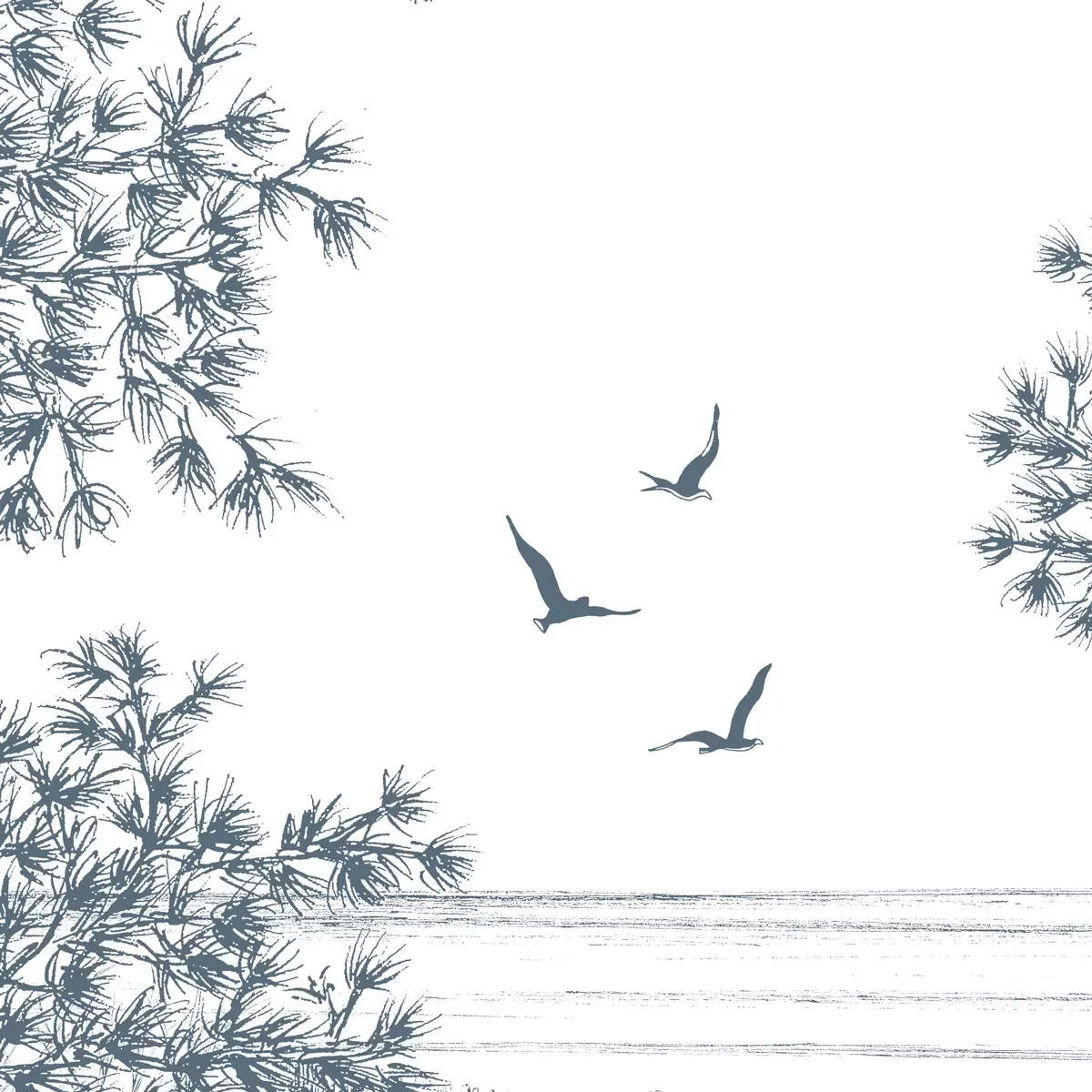 Illustration numéro 3 du produit Papier peint panoramique balade en bord de mer bleu 375x250cm