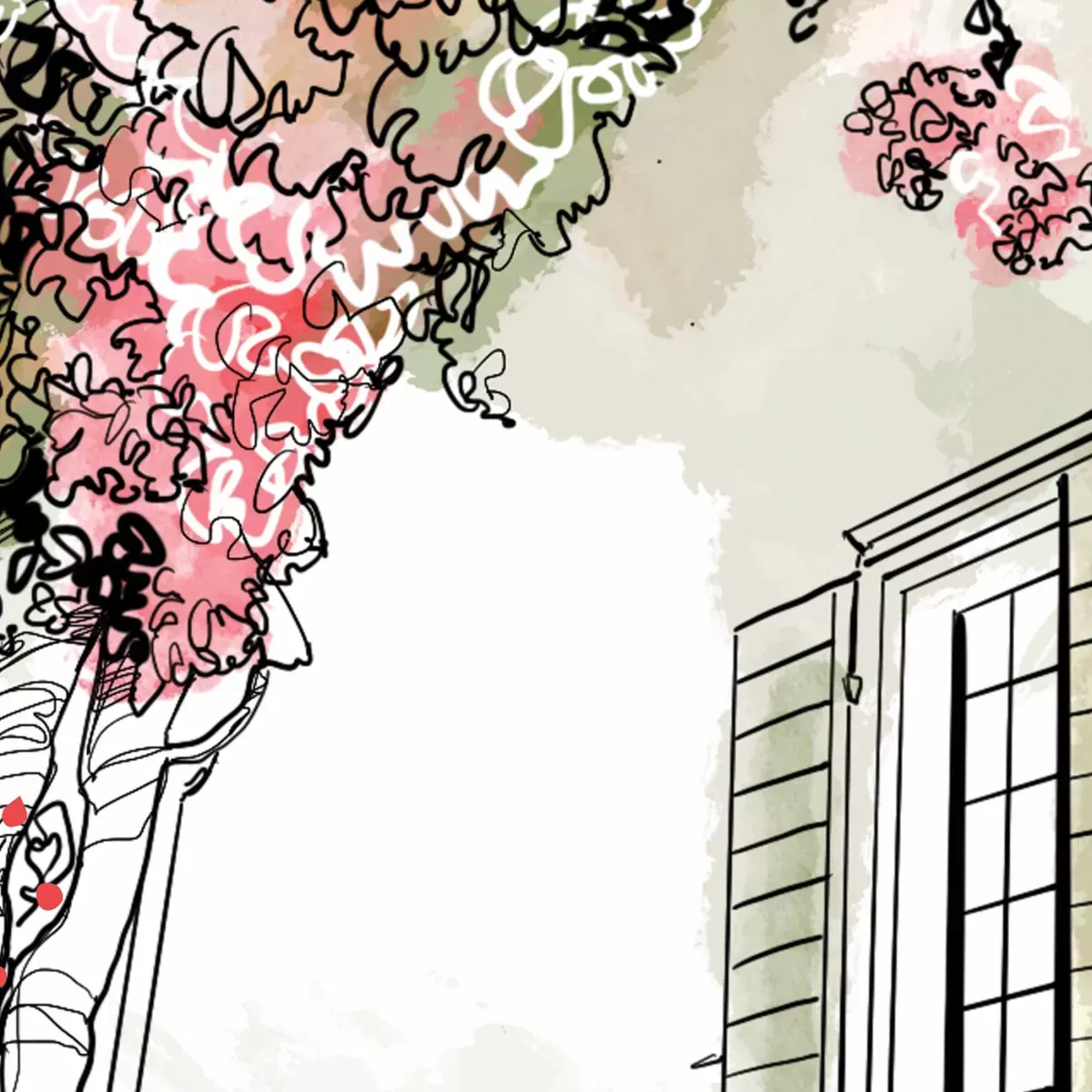 Illustration numéro 3 du produit Papier peint panoramique village en fleurs rose 375x250cm