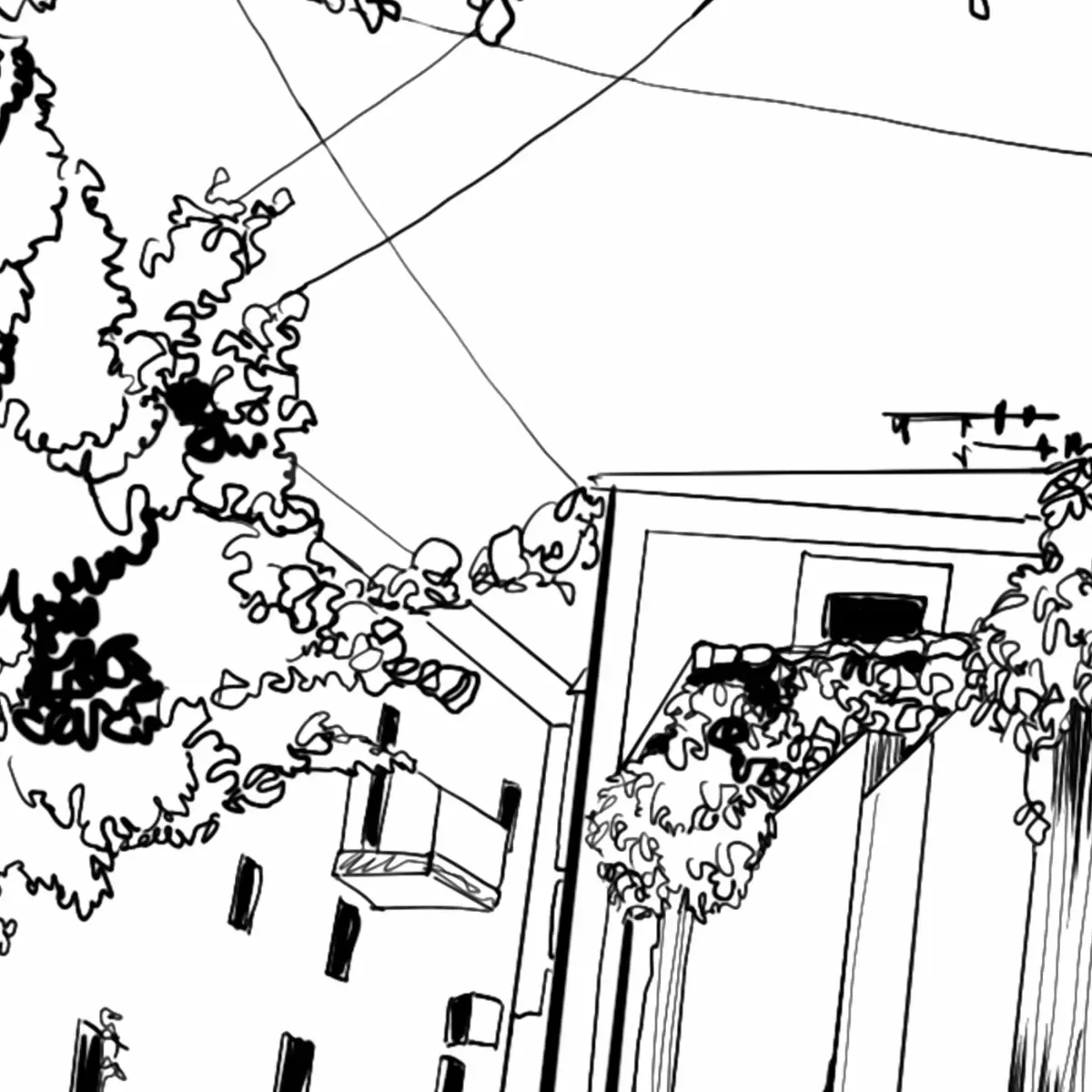 Illustration numéro 3 du produit Papier peint panoramique village en fleurs noir et blanc 450x250cm