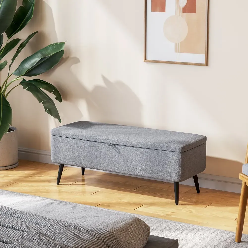 Illustration numéro 3 du produit Banc coffre de rangement 2 en 1 piètement acier noir tissu gris