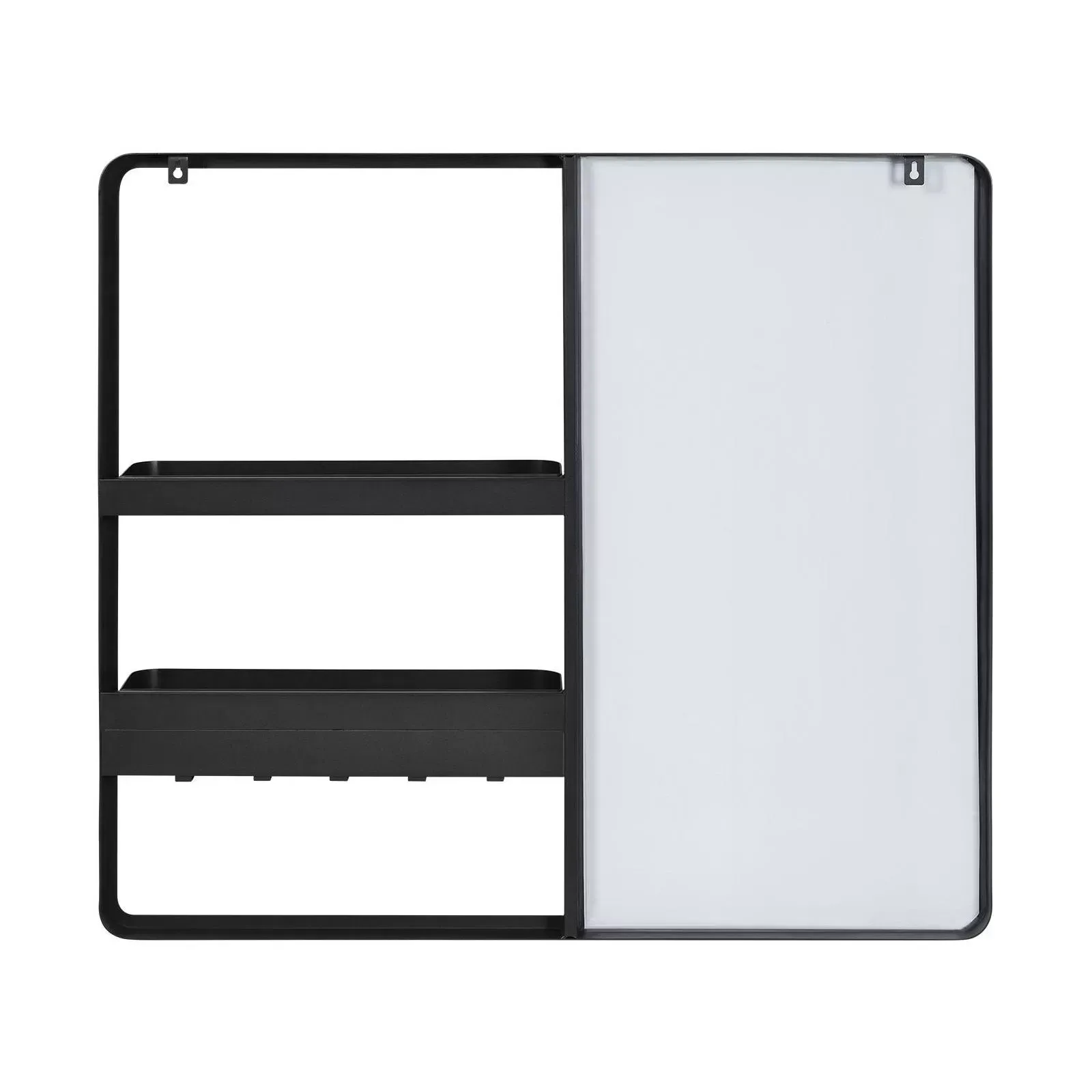 Illustration numéro 3 du produit Miroir d'entrée en métal noir 90x80cm - avec rangement et patères