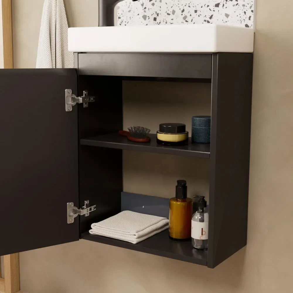 Illustration numéro 3 du produit Meuble lave-mains  + robinet noir + miroir ovale