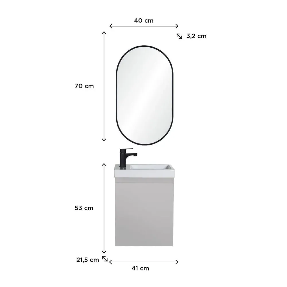 Illustration numéro 3 du produit Meuble lave-mains  + robinet noir + miroir ovale