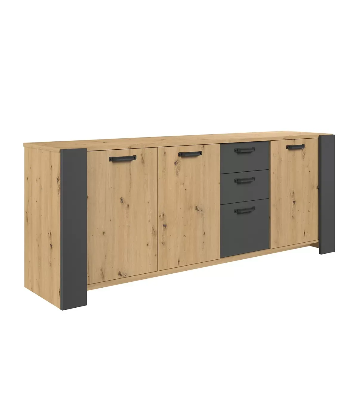 Illustration numéro 3 du produit Buffet 3 portes et 3 tiroirs effet bois L220 x H87 cm