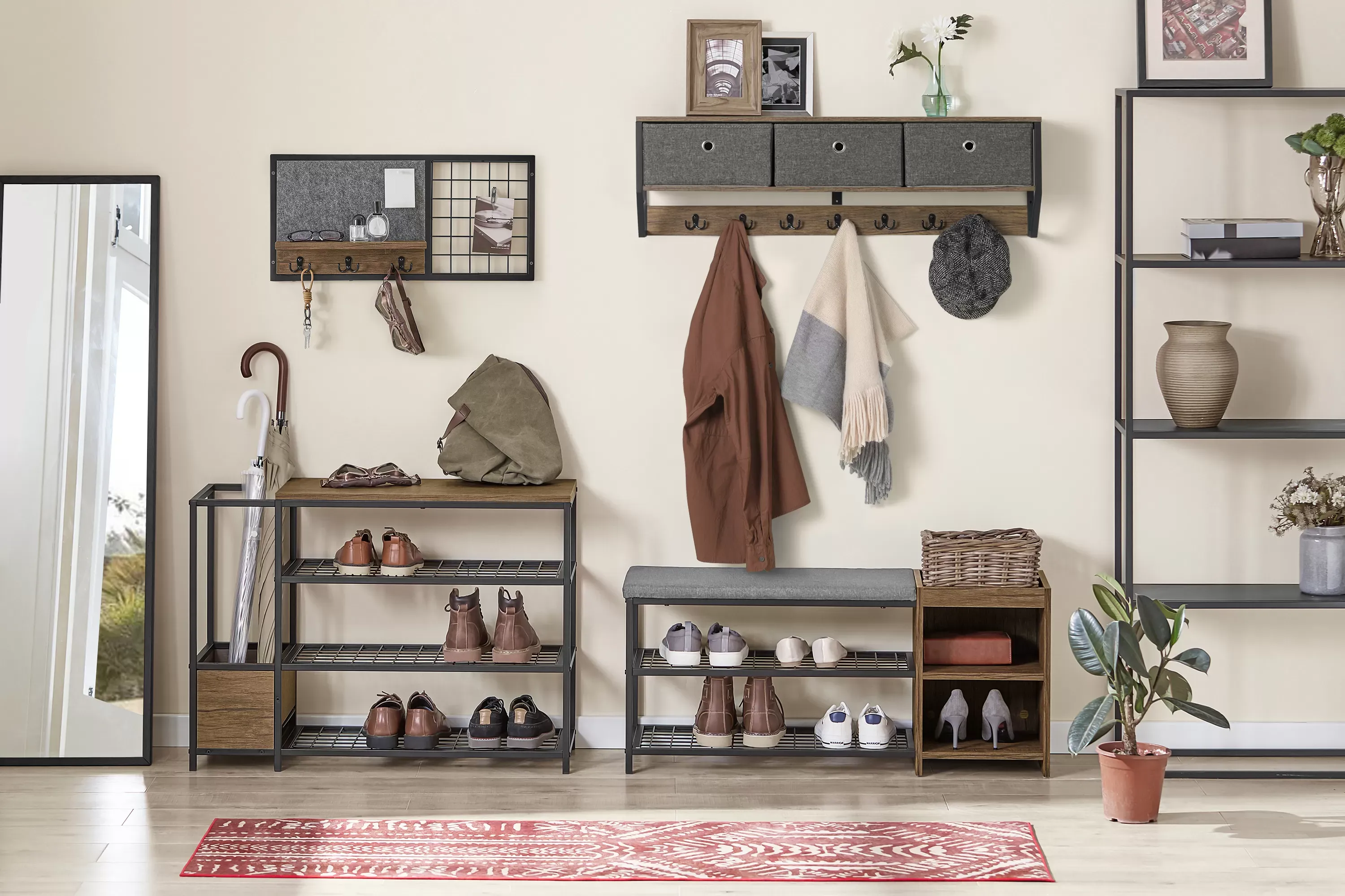 Illustration numéro 3 du produit Portemanteau effet bois marron avec 7 crochets