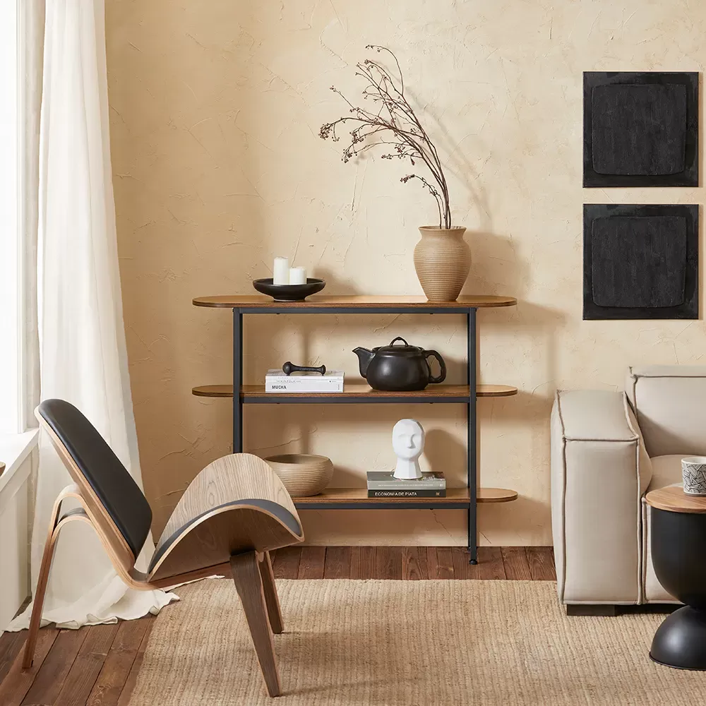 Illustration numéro 3 du produit Table console cadre en métal noir avec 3 étagères