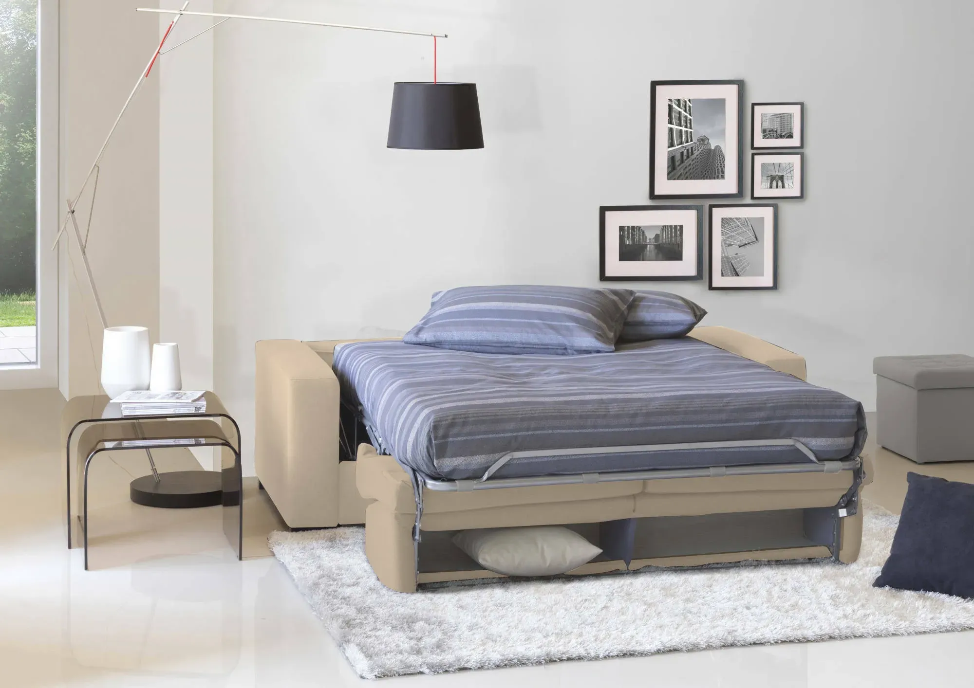 Illustration numéro 3 du produit Canapé lit 3 places en tissu beige 220x95h90 cm