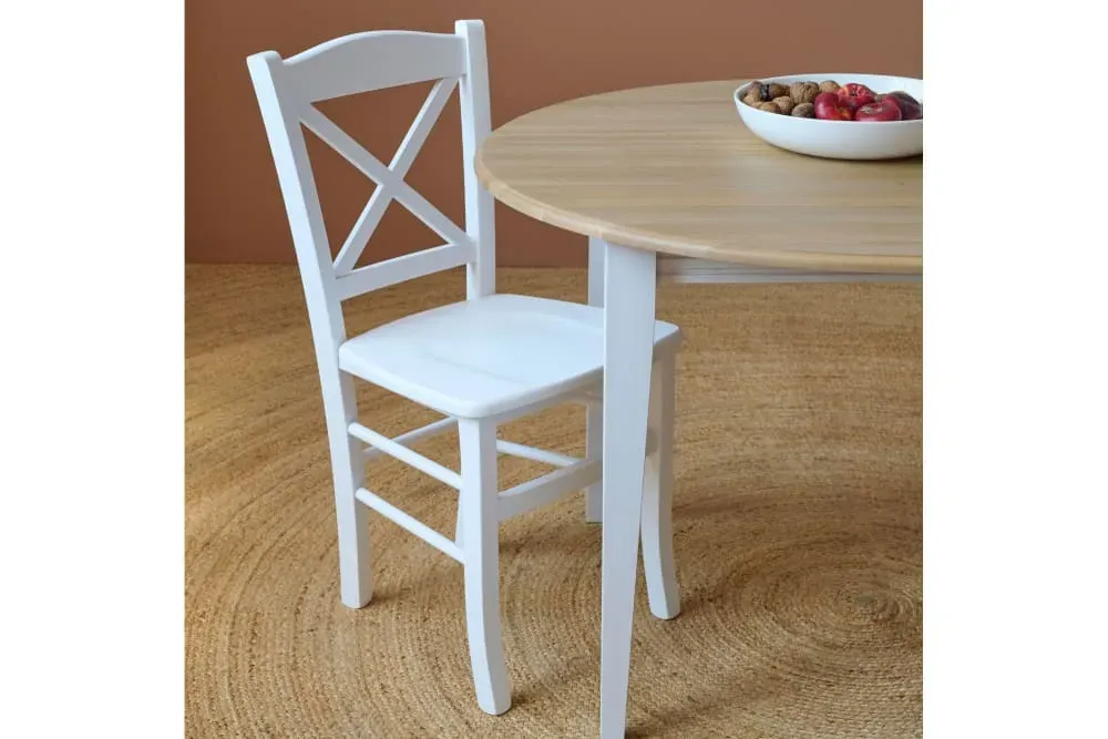 Illustration numéro 3 du produit Table ronde bois D115 cm avec 1 allonge et Pieds fuseau blanc