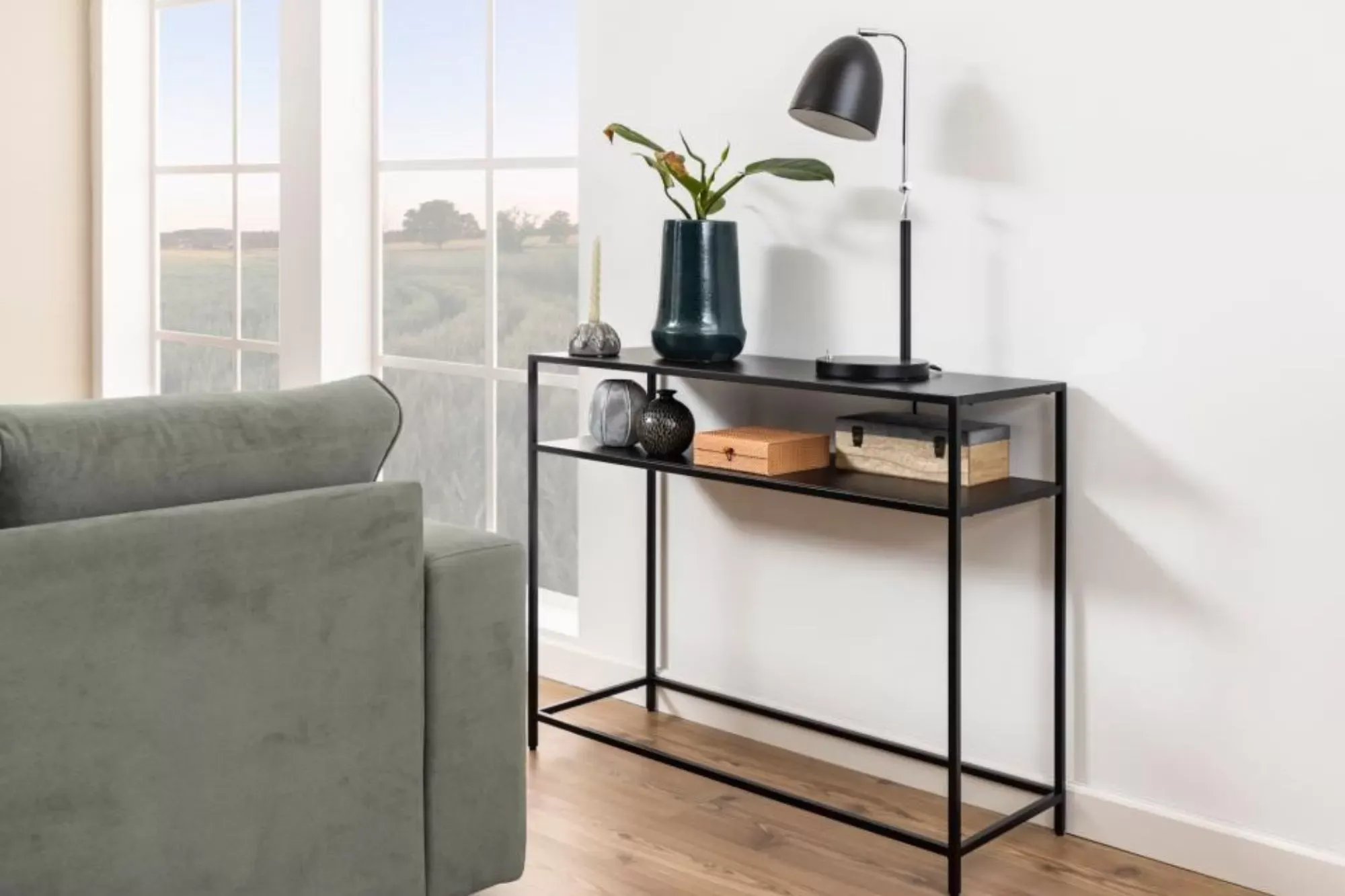 Illustration numéro 3 du produit Console rectangulaire double plateau en métal noir L100