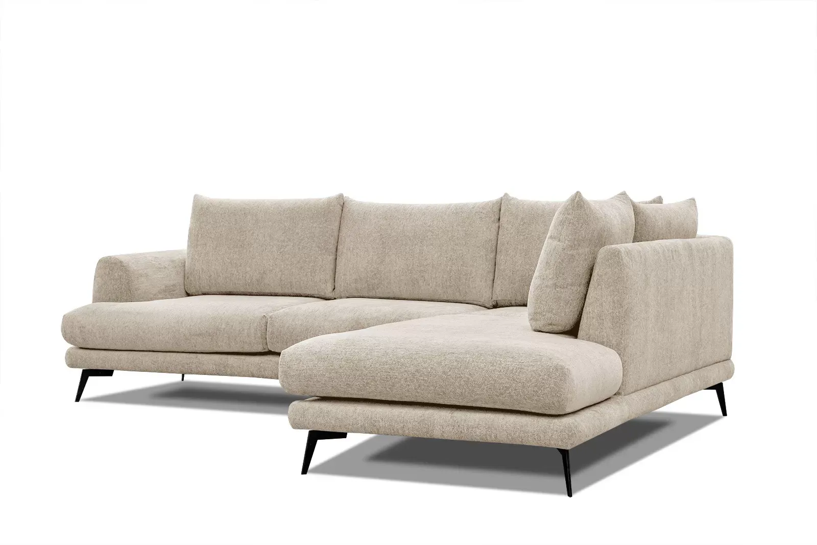 Illustration numéro 3 du produit Canapé d'angle droit 5 places tissu beige