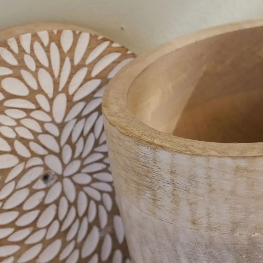 Illustration numéro 3 du produit Lot de 2 boîtes rondes motif devant bois  15x15 cm