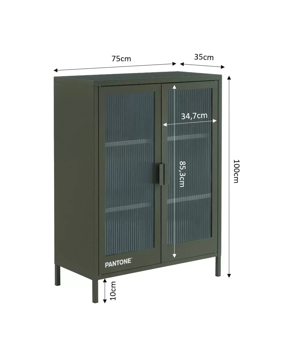 Illustration numéro 3 du produit Buffet vert olive foncé portes en verre cannelé