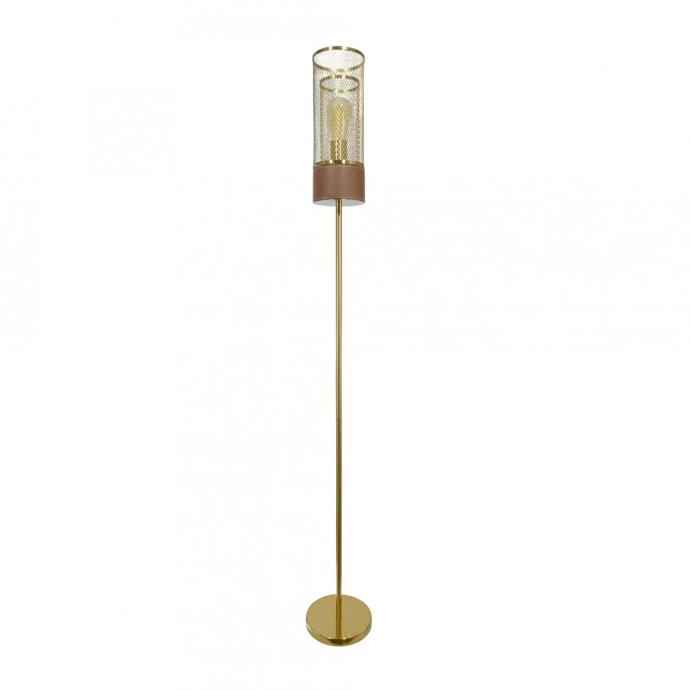 Illustration numéro 3 du produit Lampadaire en métal grillagé doré et simili cuir marron