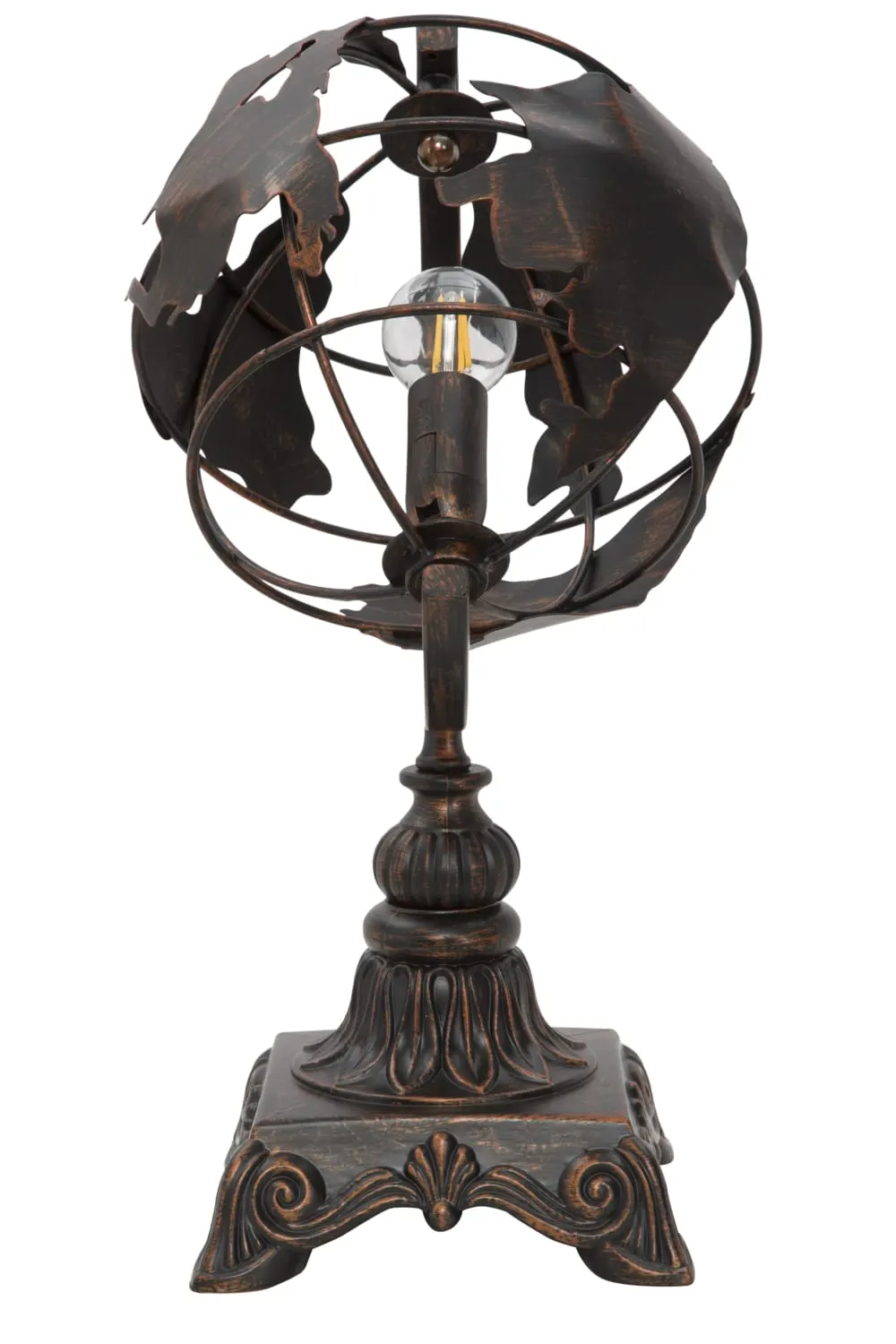 Illustration numéro 3 du produit Lampe de table en métal marron en forme de globe, 24x20x40 cm