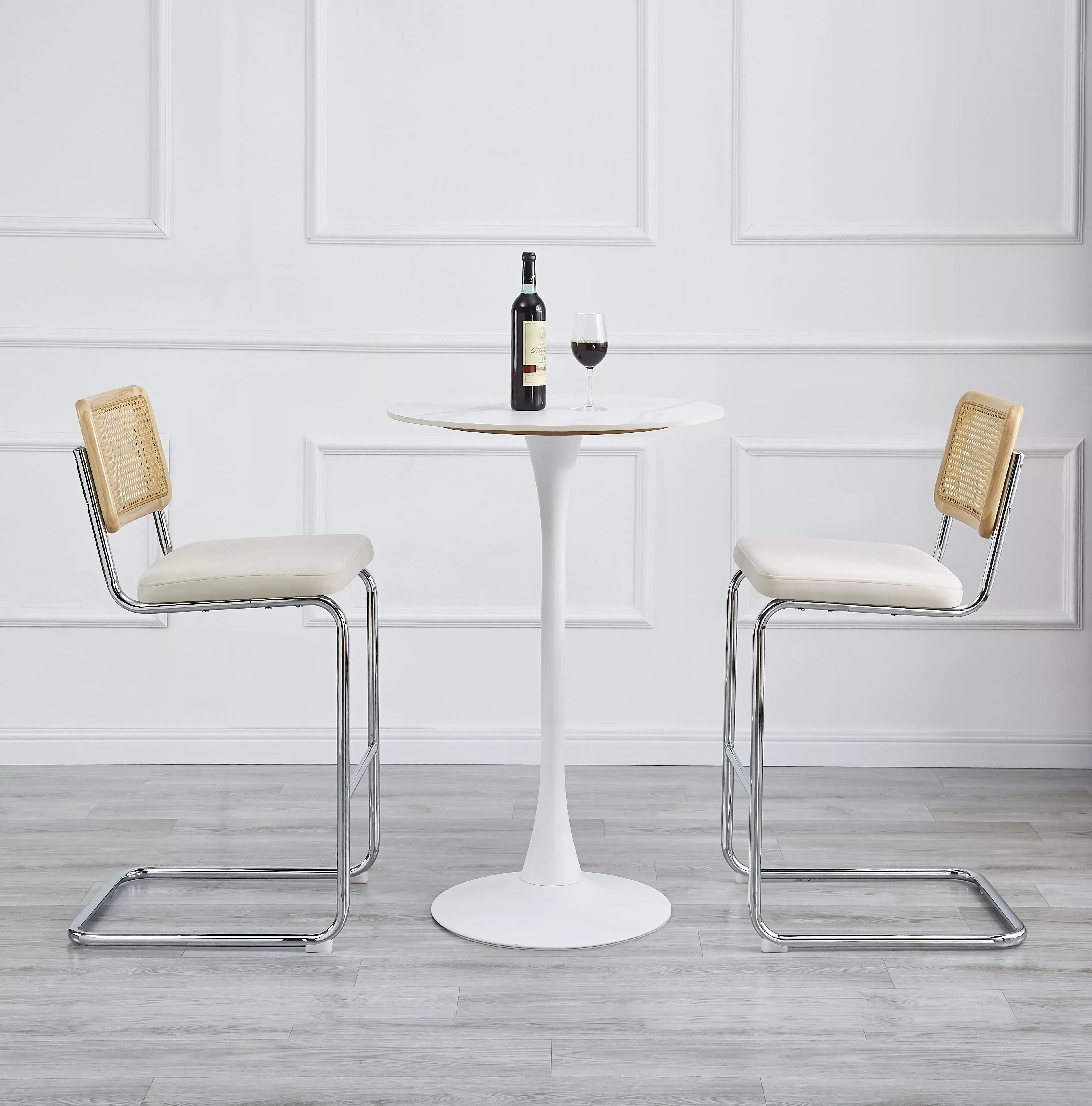 Illustration numéro 3 du produit Lot de 2 tabourets de bar en métal et cannage tissu beige