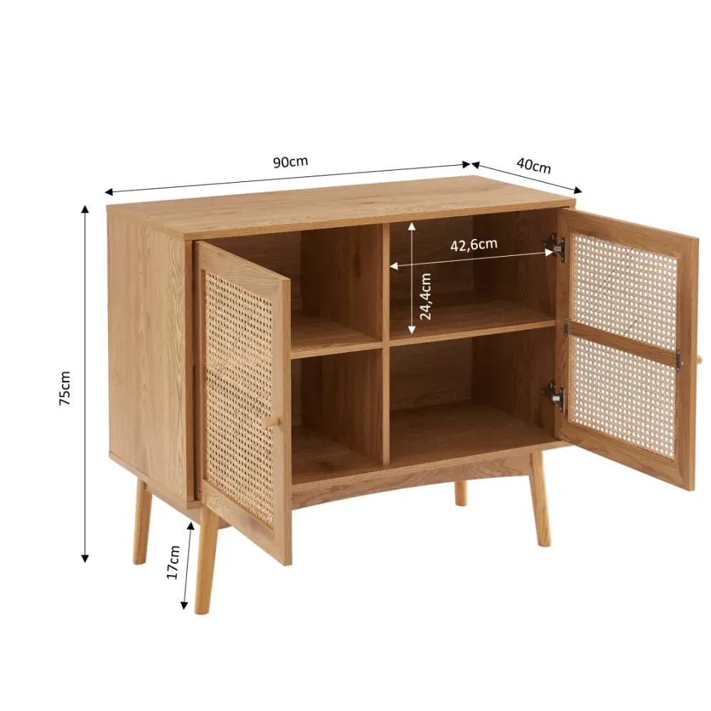 Illustration numéro 3 du produit Buffet  effet chêne et cannage rotin l90cm