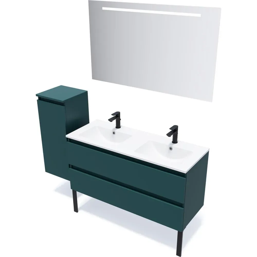 Illustration numéro 3 du produit Meuble salle de bain double vasque 120cm 2 tiroirs Bleu