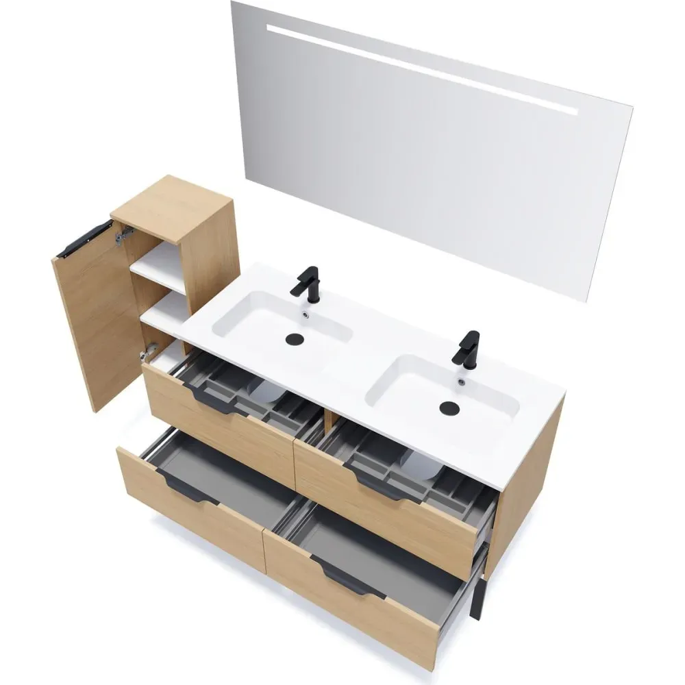 Illustration numéro 3 du produit Meuble salle de bain double vasque 140cm 4 tiroirs Chêne