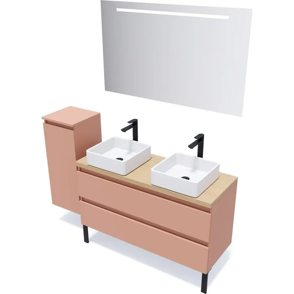 Illustration numéro 3 du produit Meuble salle de bain 2 vasques posées 120cm 2 tiroirs Abricot