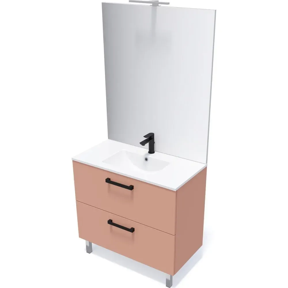 Illustration numéro 3 du produit Meuble salle de bain vasque intégrée 90cm 2 tiroirs Abricot
