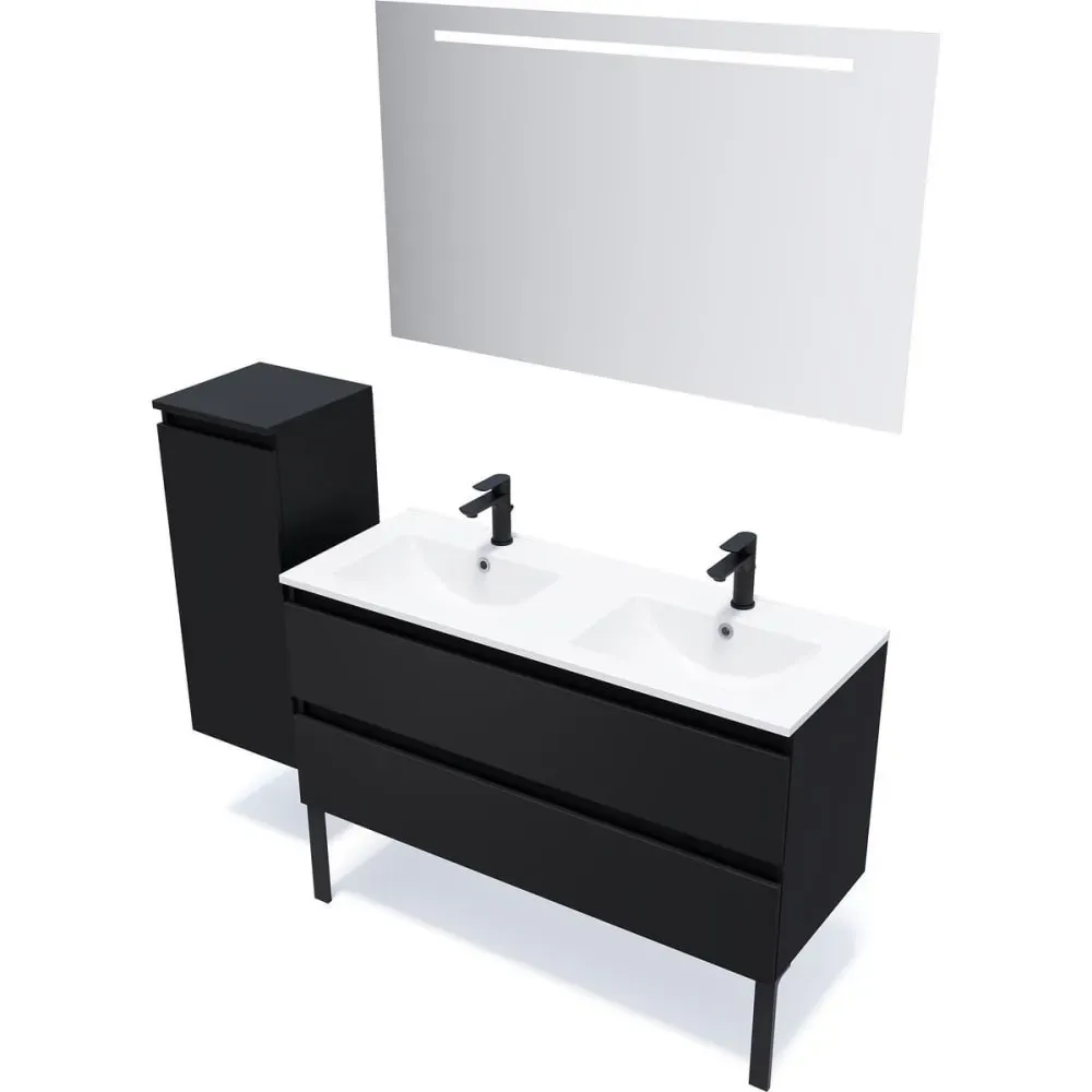Illustration numéro 3 du produit Meuble salle de bain double vasque 120cm 2 tiroirs Noir