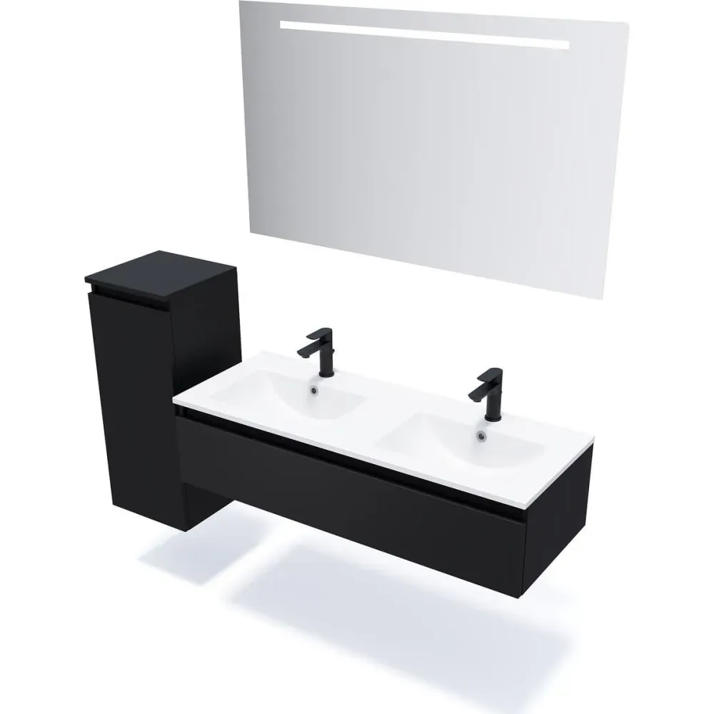 Illustration numéro 3 du produit Meuble salle de bain double vasque 120cm 1 tiroir Noir