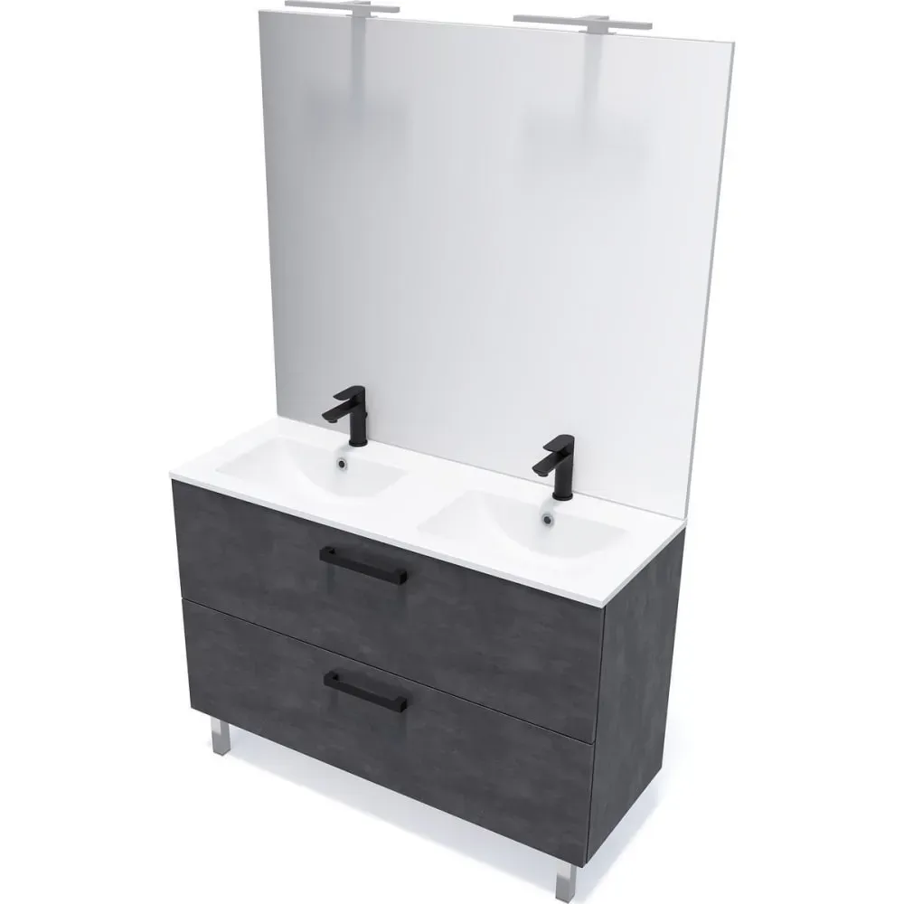 Illustration numéro 3 du produit Meuble salle de bain double vasque 120cm 2 tiroirs Ardoise métallisée