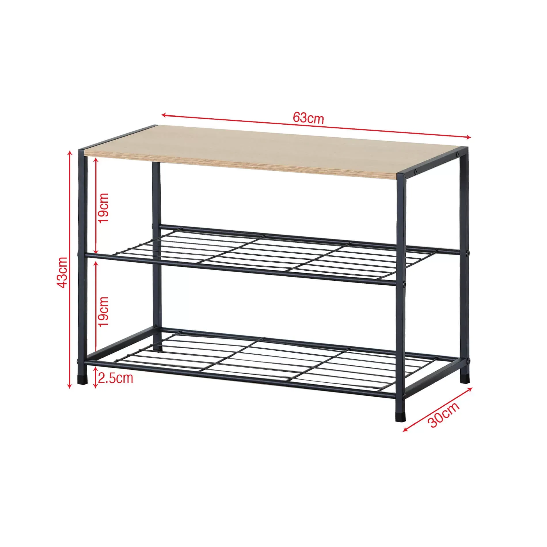 Illustration numéro 3 du produit Etagère à chaussures en aggloméré et métal 3 niveaux noir et beige
