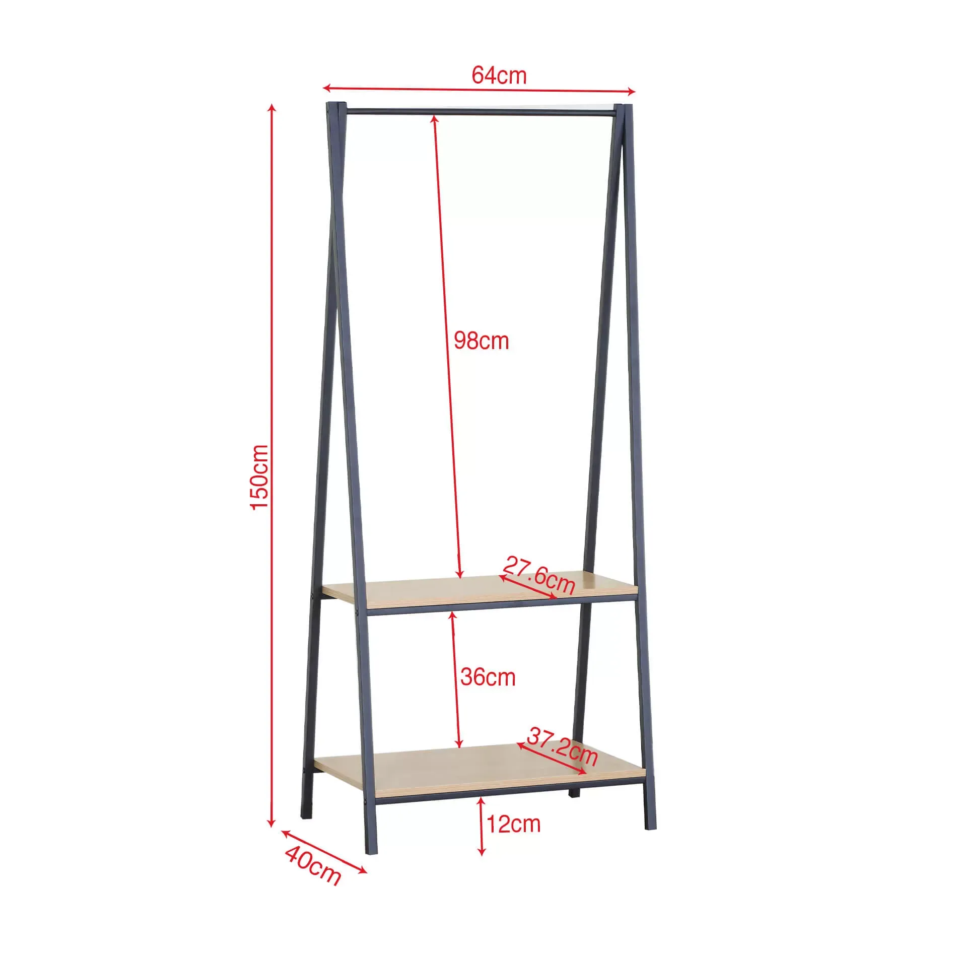 Illustration numéro 3 du produit Portemanteau avec 2 étagères en métal et aggloméré noir et beige