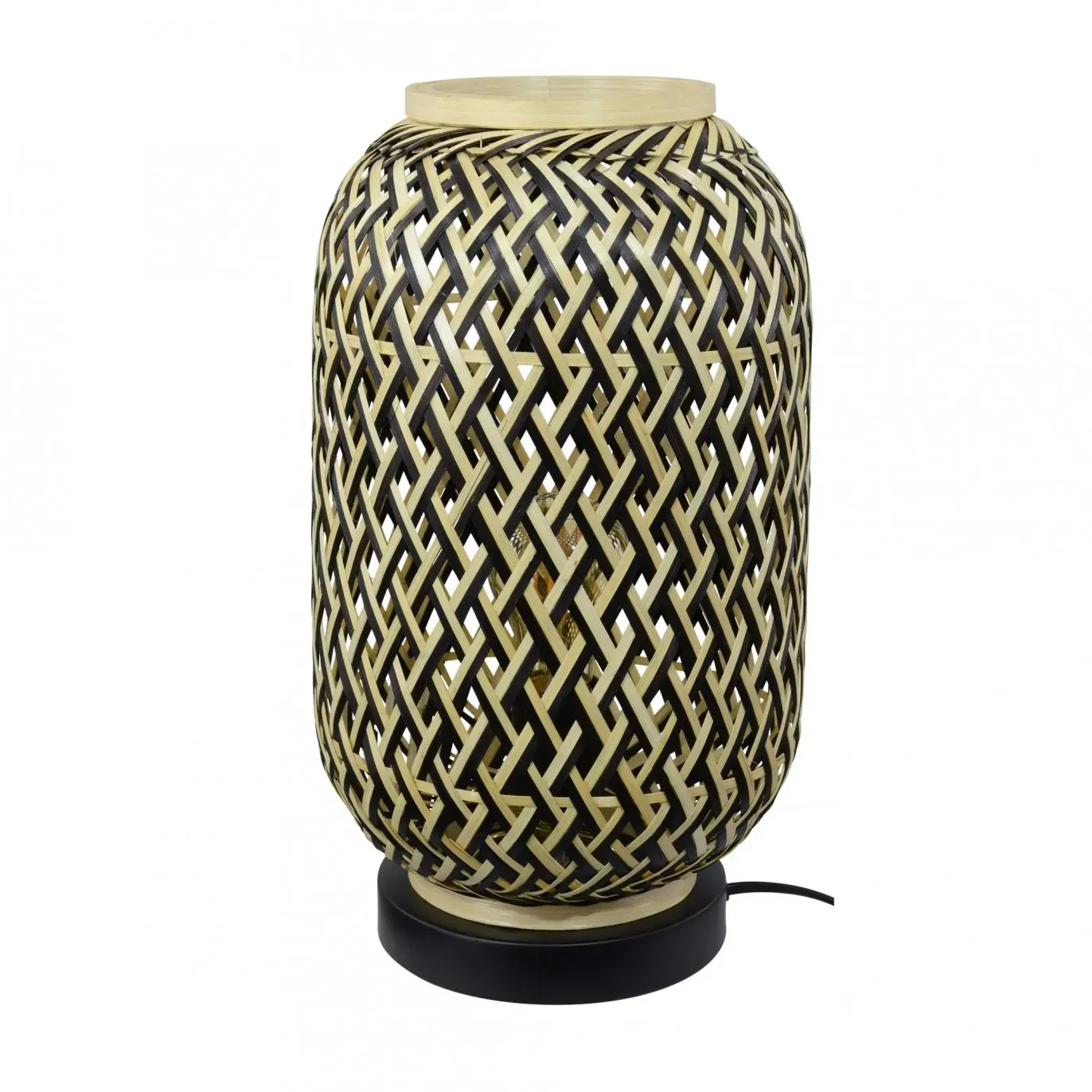 Illustration numéro 3 du produit Lampe base métal noir & abat-jour tressé en bambou noir et naturel