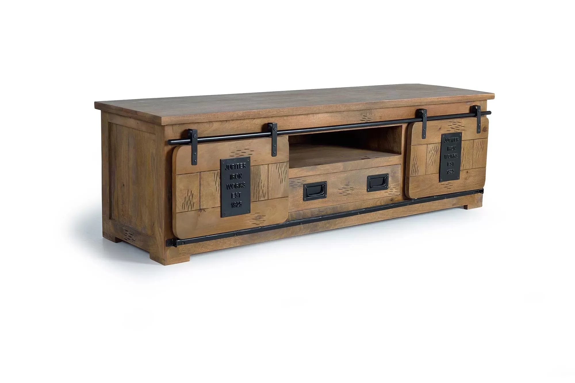 Illustration numéro 3 du produit Meuble TV en manguier de style industriel avec deux portes