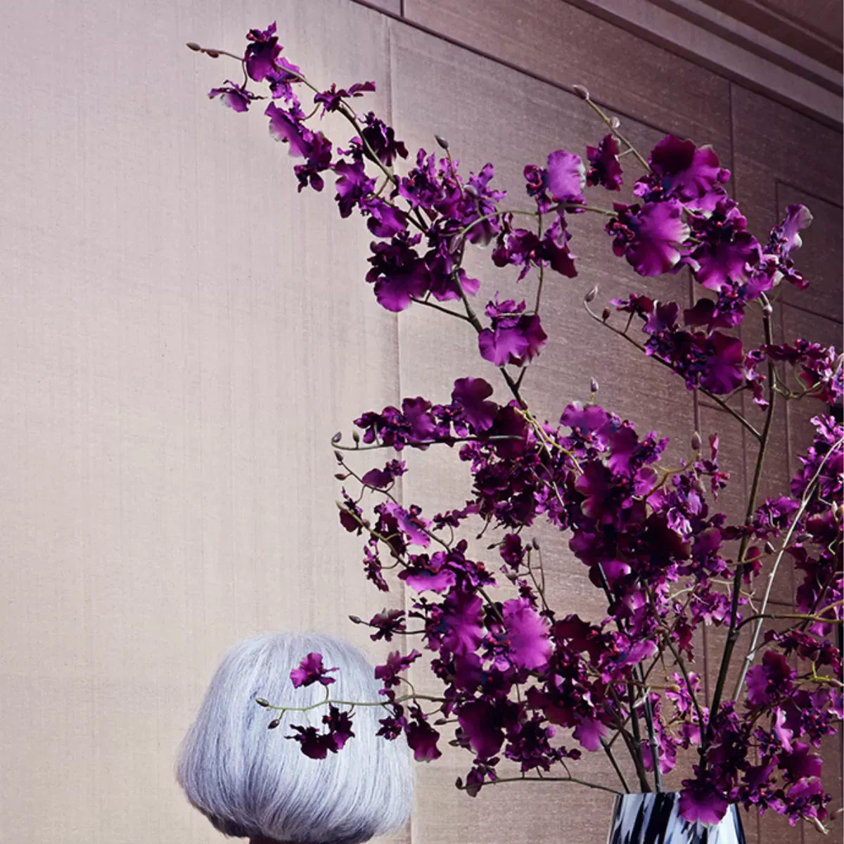 Illustration numéro 3 du produit Tige d'orchidée oncidium artificielle violette H140