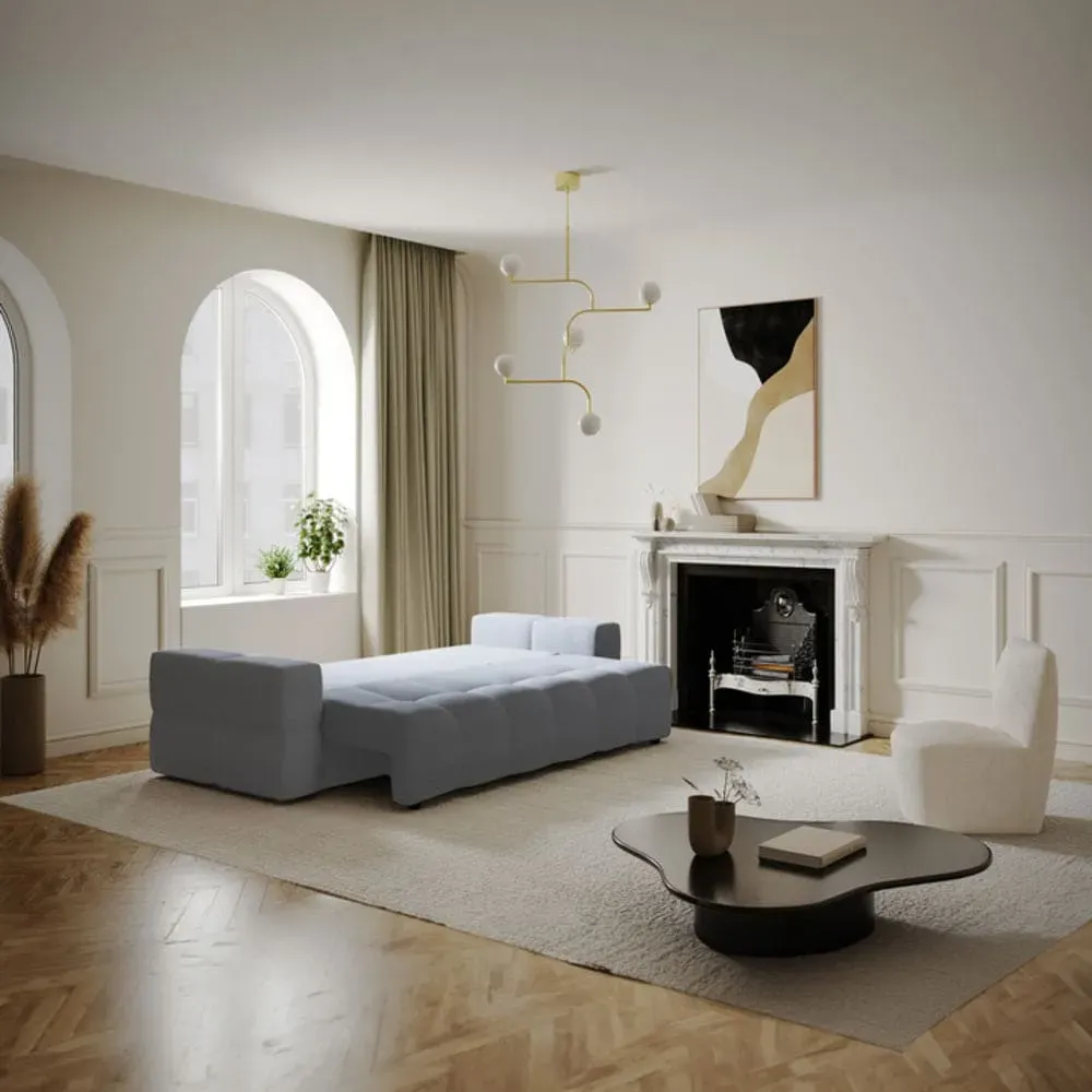 Illustration numéro 3 du produit Canapé 4 places convertible coffre tissu tramé gris béton