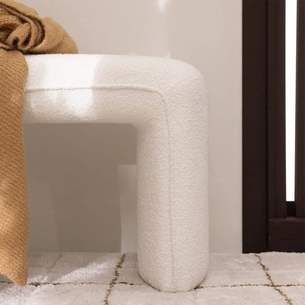 Illustration numéro 3 du produit Banc rembourré en tissu bouclette L100cm - Blanc