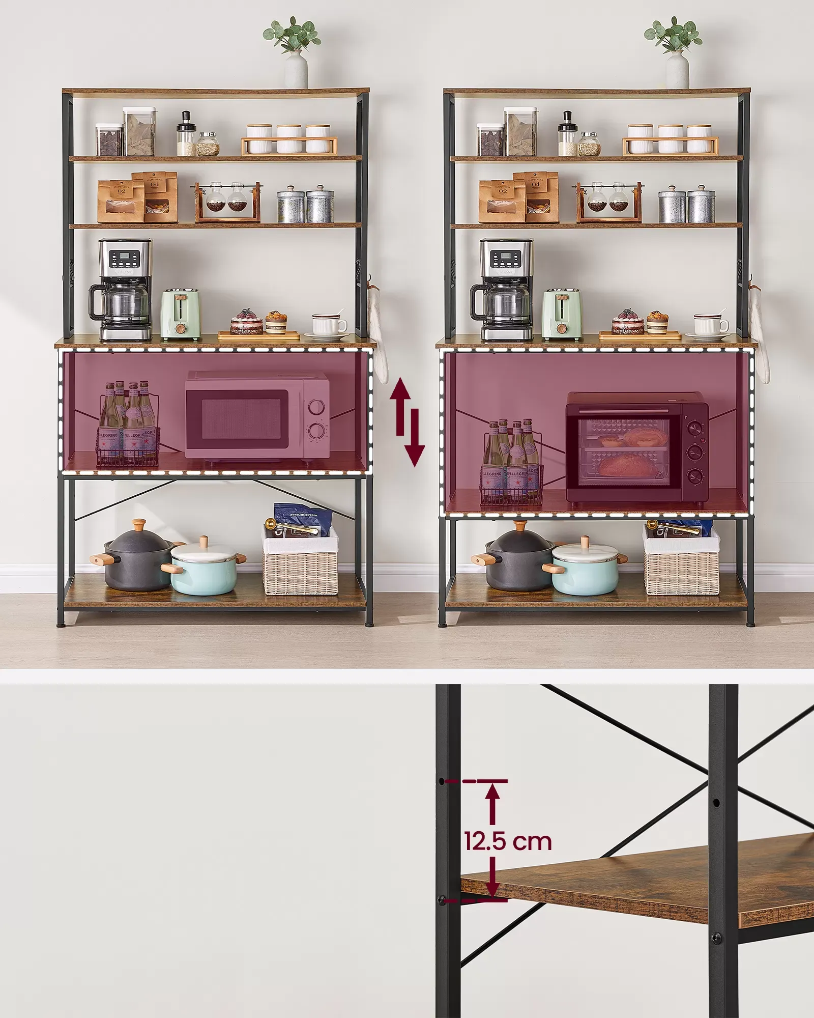 Illustration numéro 3 du produit Étagère de cuisine style industriel effet bois marron rustique