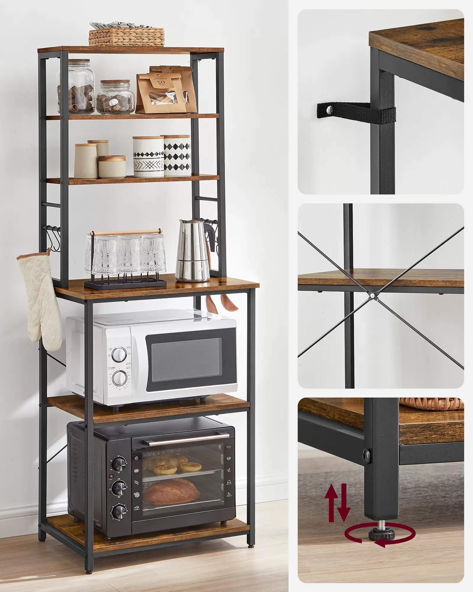 Illustration numéro 3 du produit Étagère de cuisine style industriel effet bois marron rustique