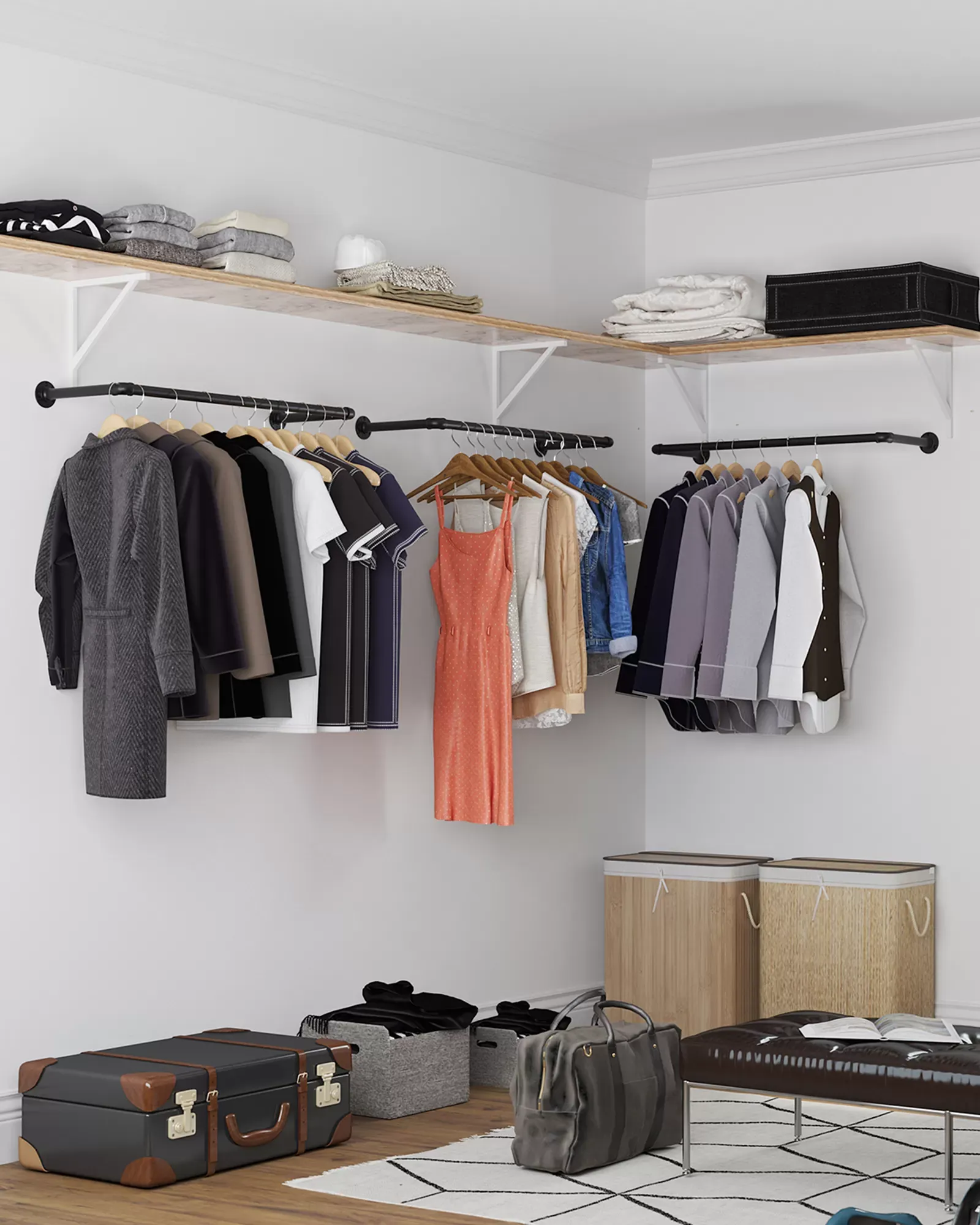 Illustration numéro 3 du produit Tringles à vêtements murales style industriel acier noir