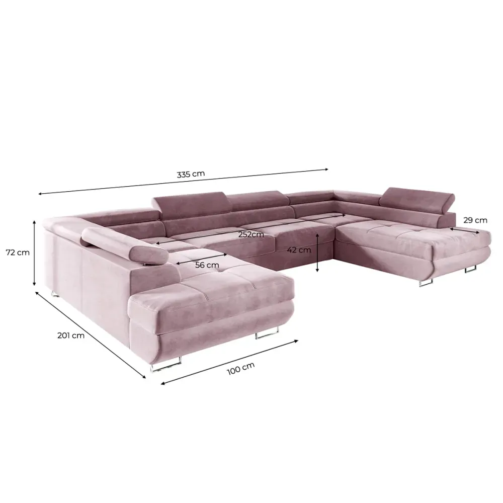 Illustration numéro 3 du produit Canapé panoramique 5 places convertible tissu rose