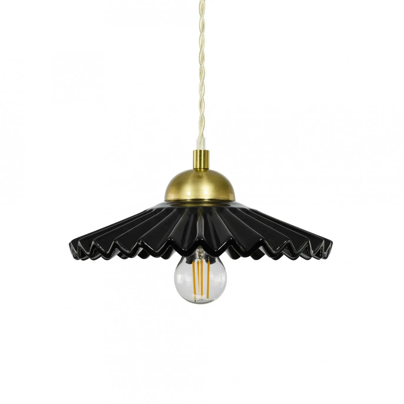 Illustration numéro 3 du produit Suspension en céramique avec son équipement en textile et métal noir