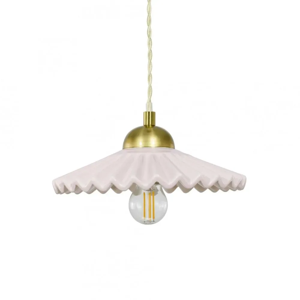Illustration numéro 3 du produit Suspension en céramique avec son équipement en textile et métal rose