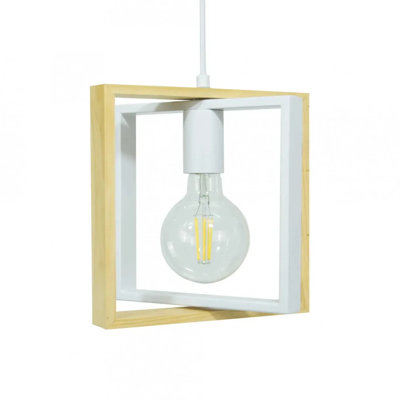 Illustration numéro 3 du produit Suspension en métal blanc et bois naturel